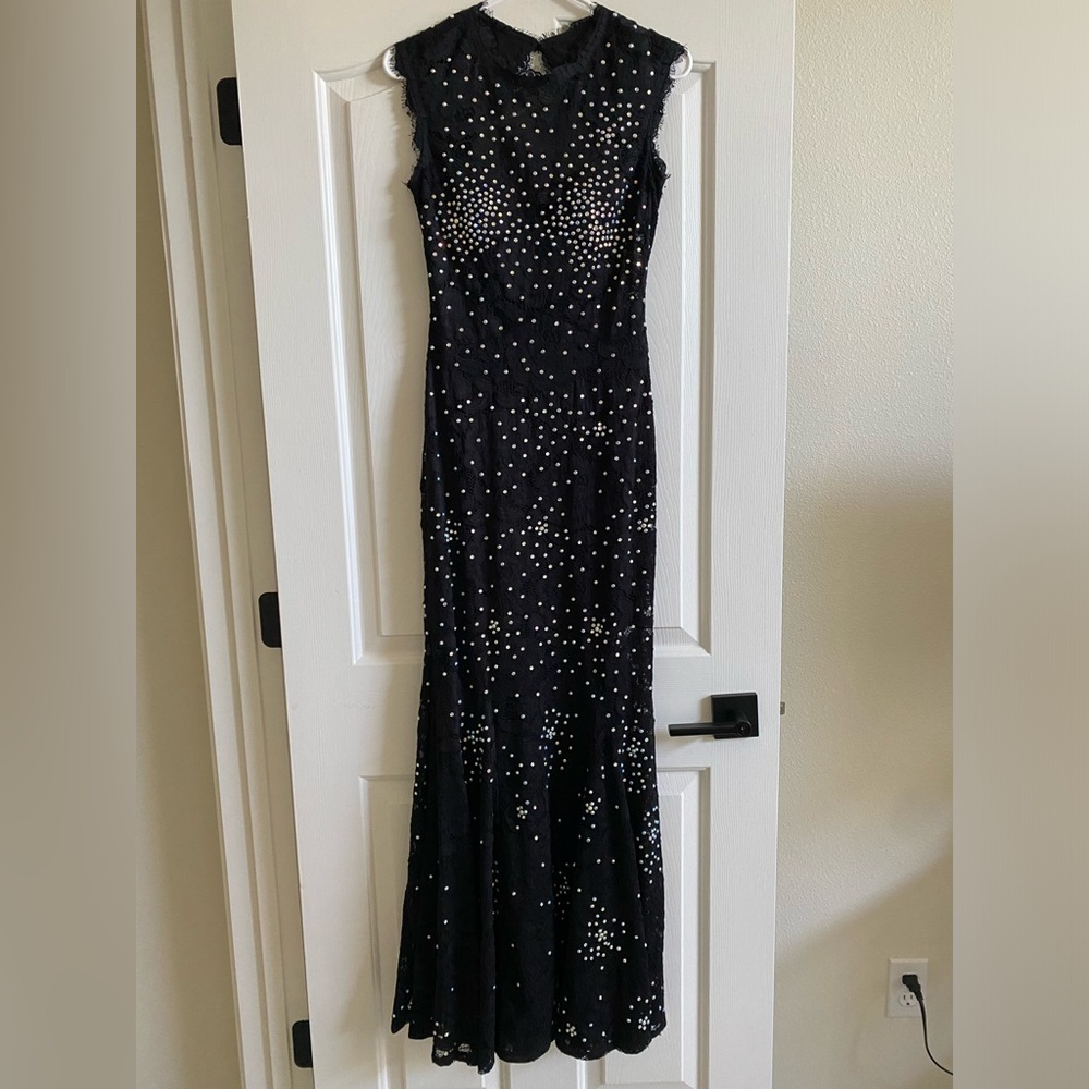 Black bedazzled long prom dress